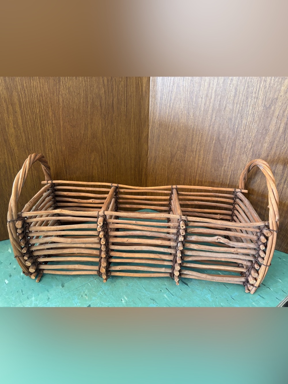 Rustic twig basket primitive wood decor